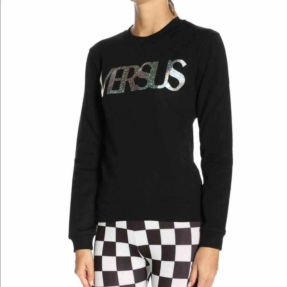 NWT AUTH Versus Versace Womens Logo Black Sweater L